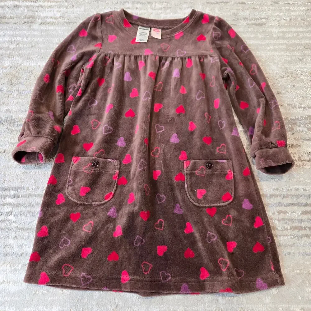 Vintage‎ OshKosh B'gosh Brown Heart Print Long Sleeve Dress Corduroy Dress 24 mo